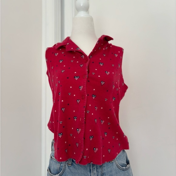 VTG Red Sleeveless Button-Up Top - Picture 2 of 3